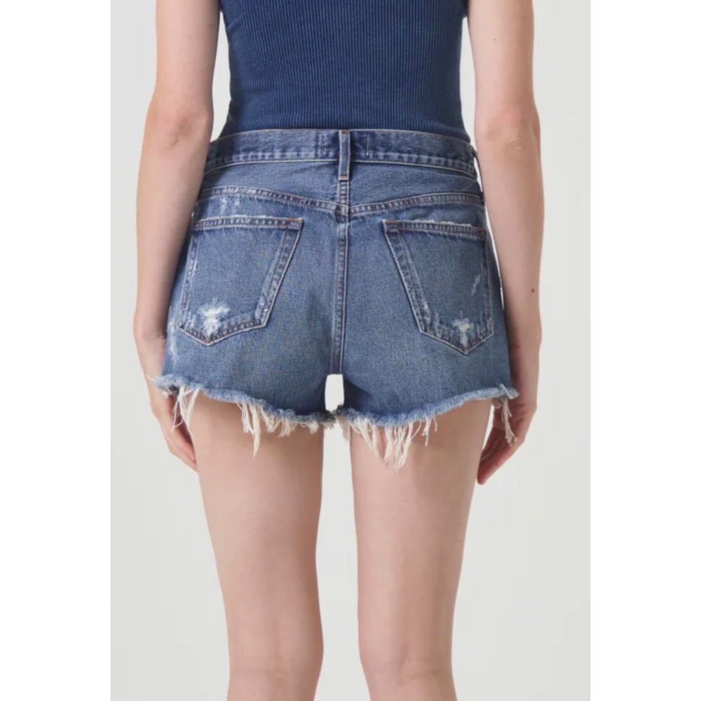 AGOLDE Parker High Rise Distressed Denim Shorts Medium Wash Blue Cut Offs - Picture 3 of 8